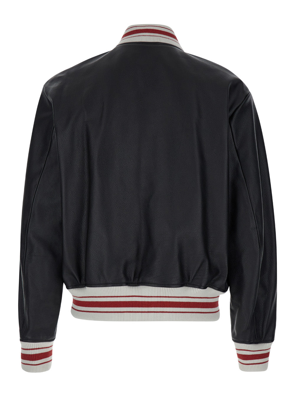 Black Bomber Jacket with Logo Patch in Leather Man Bovine Outerwear