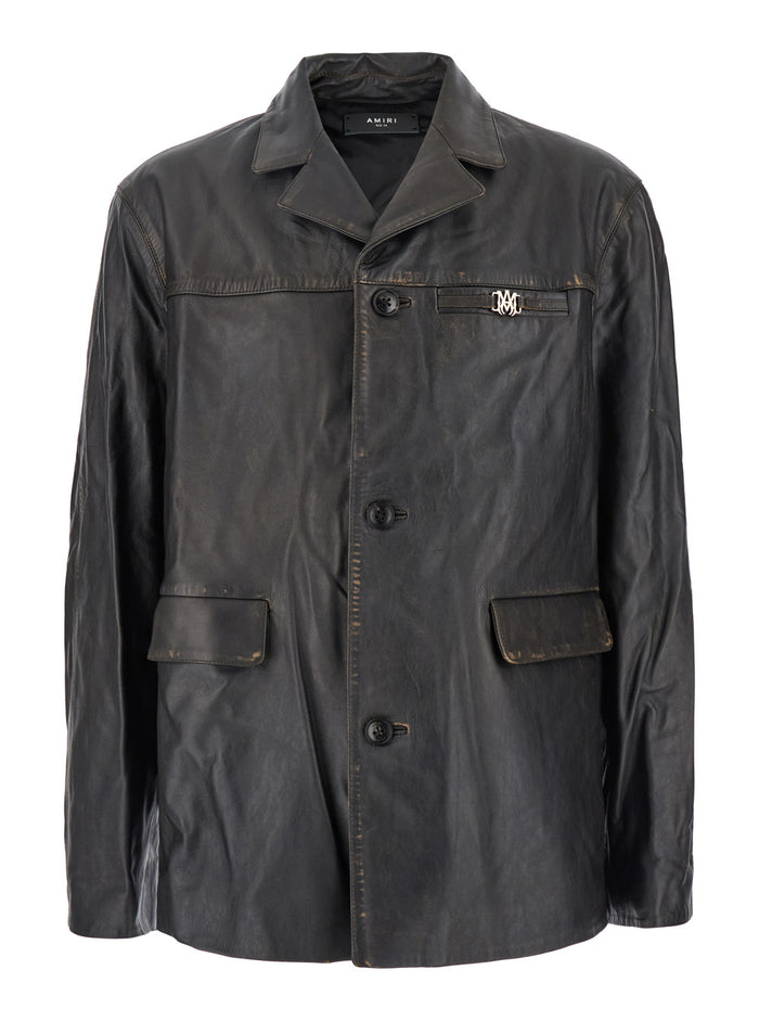 Brown Jacket With Worn Effect Leather Man Bovine Blazers
