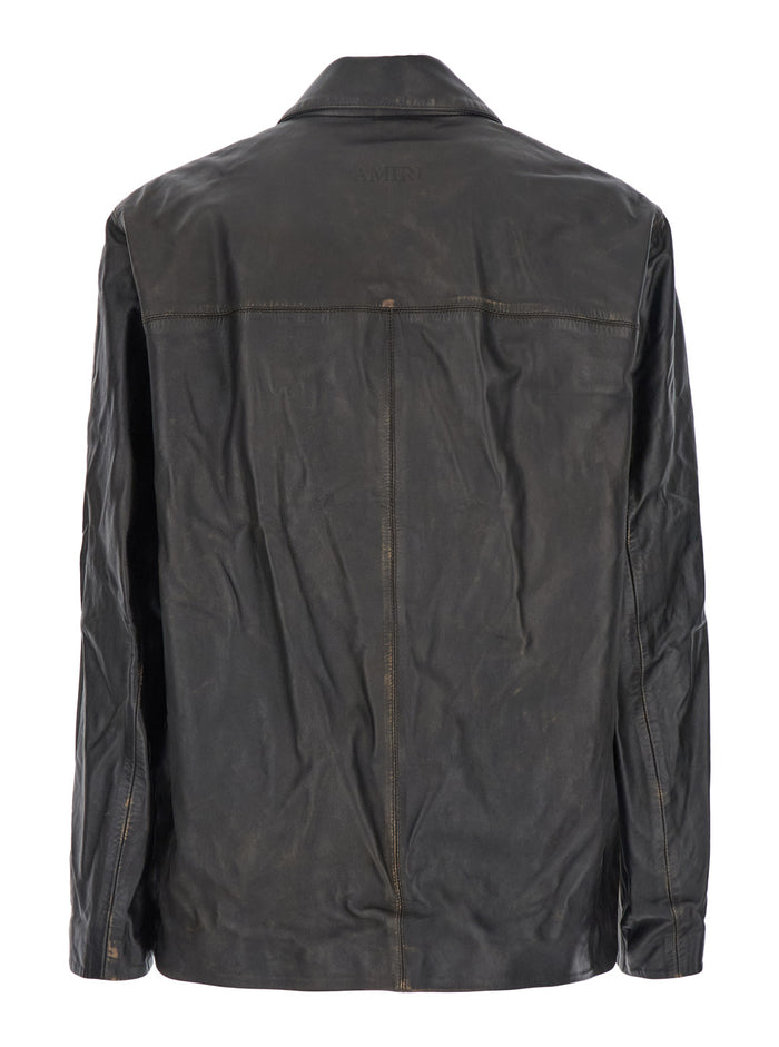 Brown Jacket With Worn Effect Leather Man Bovine Blazers