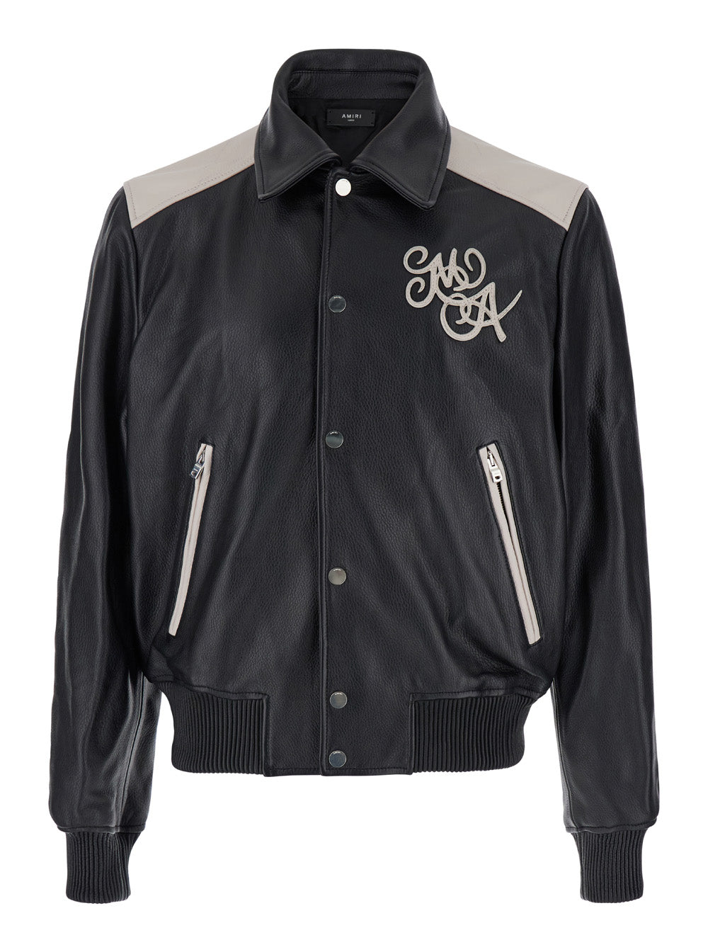 Black Bomber Jacket With Logo Detail Leather Man