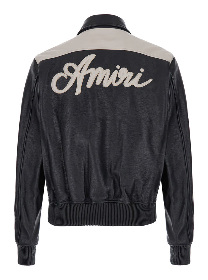 Black Bomber Jacket With Logo Detail Leather Man