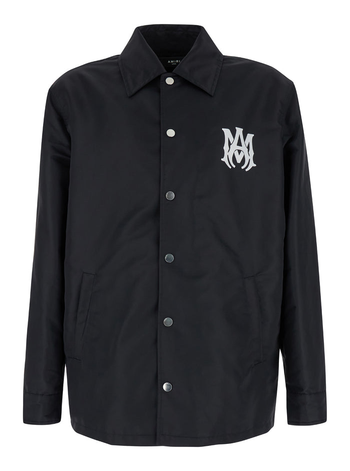 Black Jacket With Contrasting Logo Embroidery Nylon Man