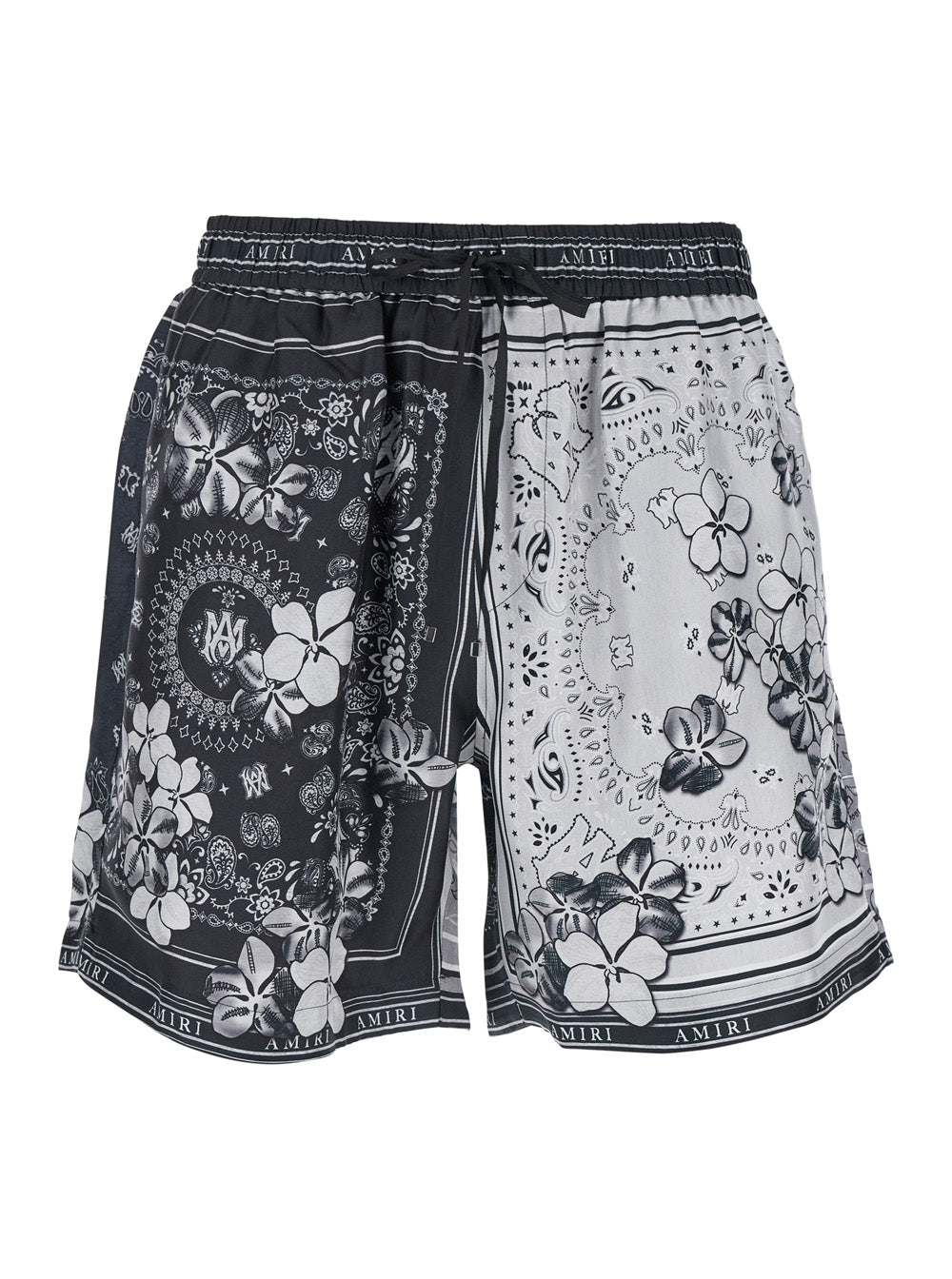 Black And White Shorts With Bandana Print Silk Man Bermuda