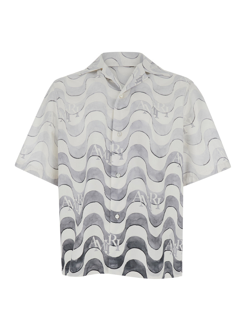 Grey Bowling Shirt With Wave Motif Cotton Man And Blouses