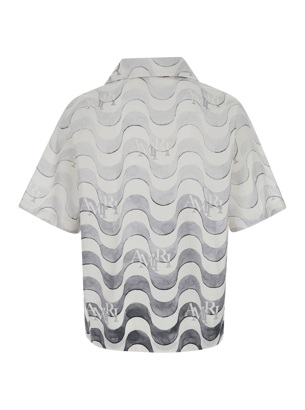 Grey Bowling Shirt With Wave Motif Cotton Man And Blouses