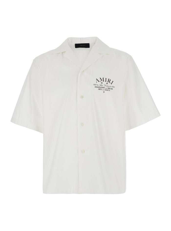 White Bowling Shirt With Logo Lettering Cotton Man And Blouses