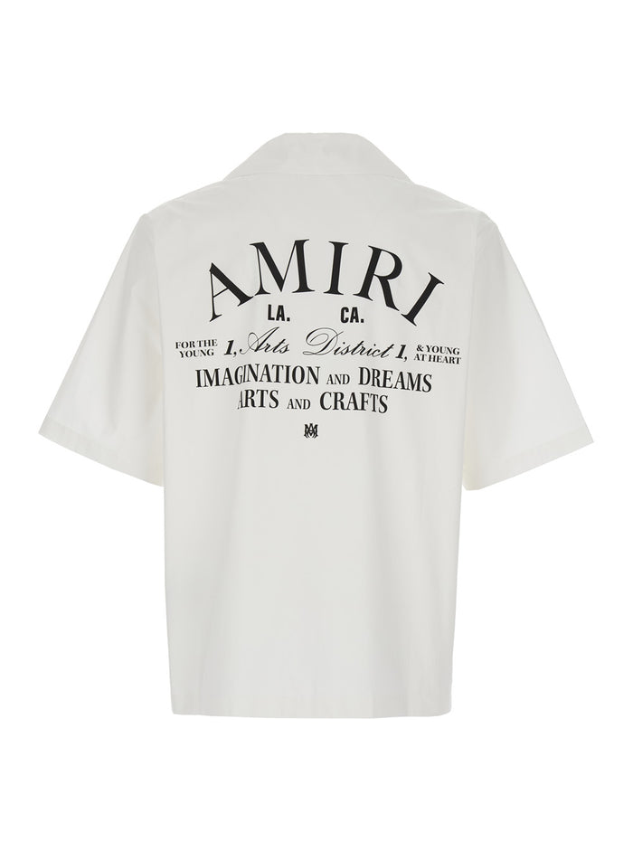 White Bowling Shirt With Logo Lettering Cotton Man And Blouses