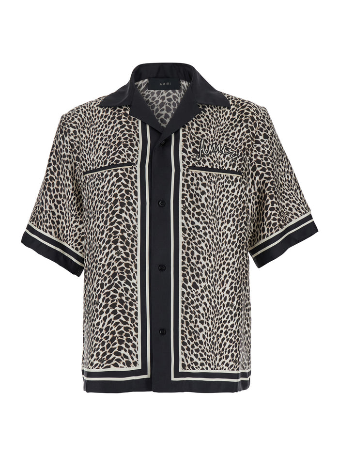 Black Bowling Shirt With Leopard Print Silk Man And Blouses
