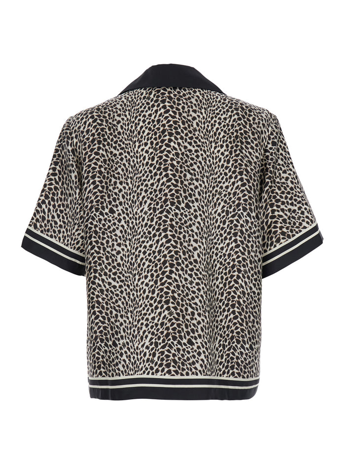 Black Bowling Shirt With Leopard Print Silk Man And Blouses