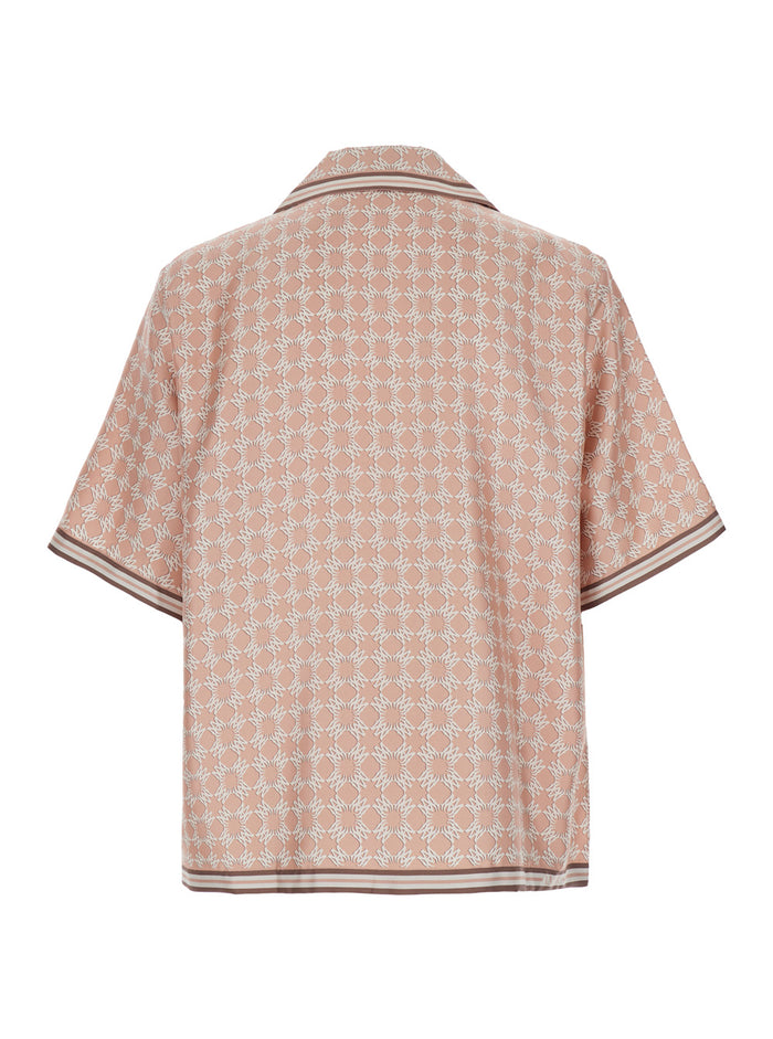 Pink Bowling Shirt With Ma Quad All-Over Print Silk Man And Blouses