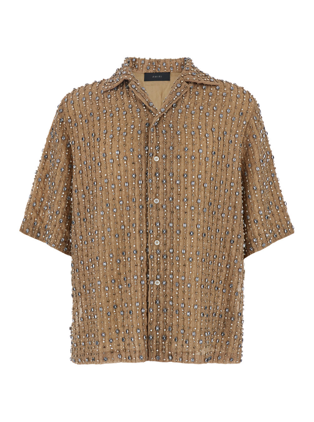 Beige Shirt With All-Over Crystals Details Tech Fabric Man Polyester Nylon And Blouses