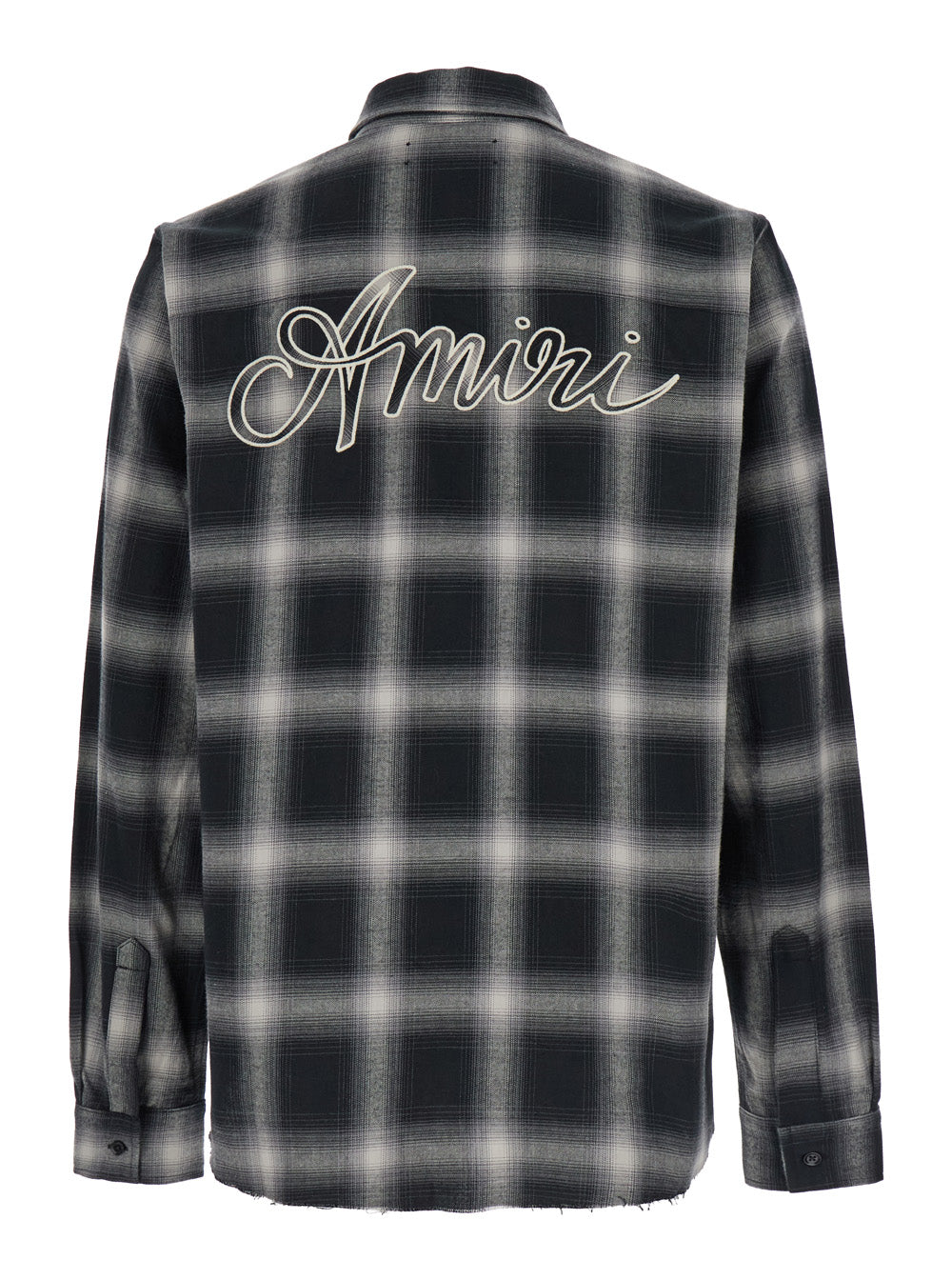 Black Shirt With Logo Lettering And Check Motif Cotton Man Blouses