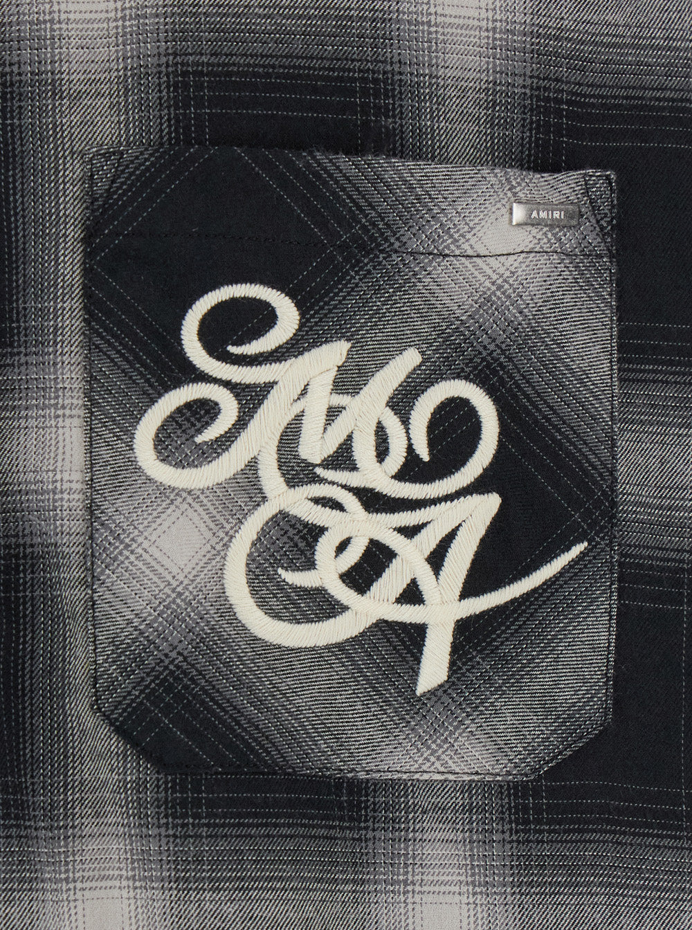 Black Shirt With Logo Lettering And Check Motif Cotton Man Blouses