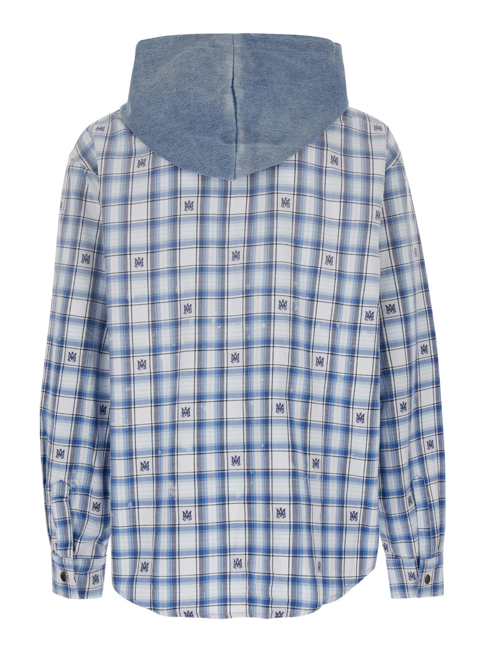 Light Blue Overshirt With Hood And Logo Print Cotton Man Shirts Blouses