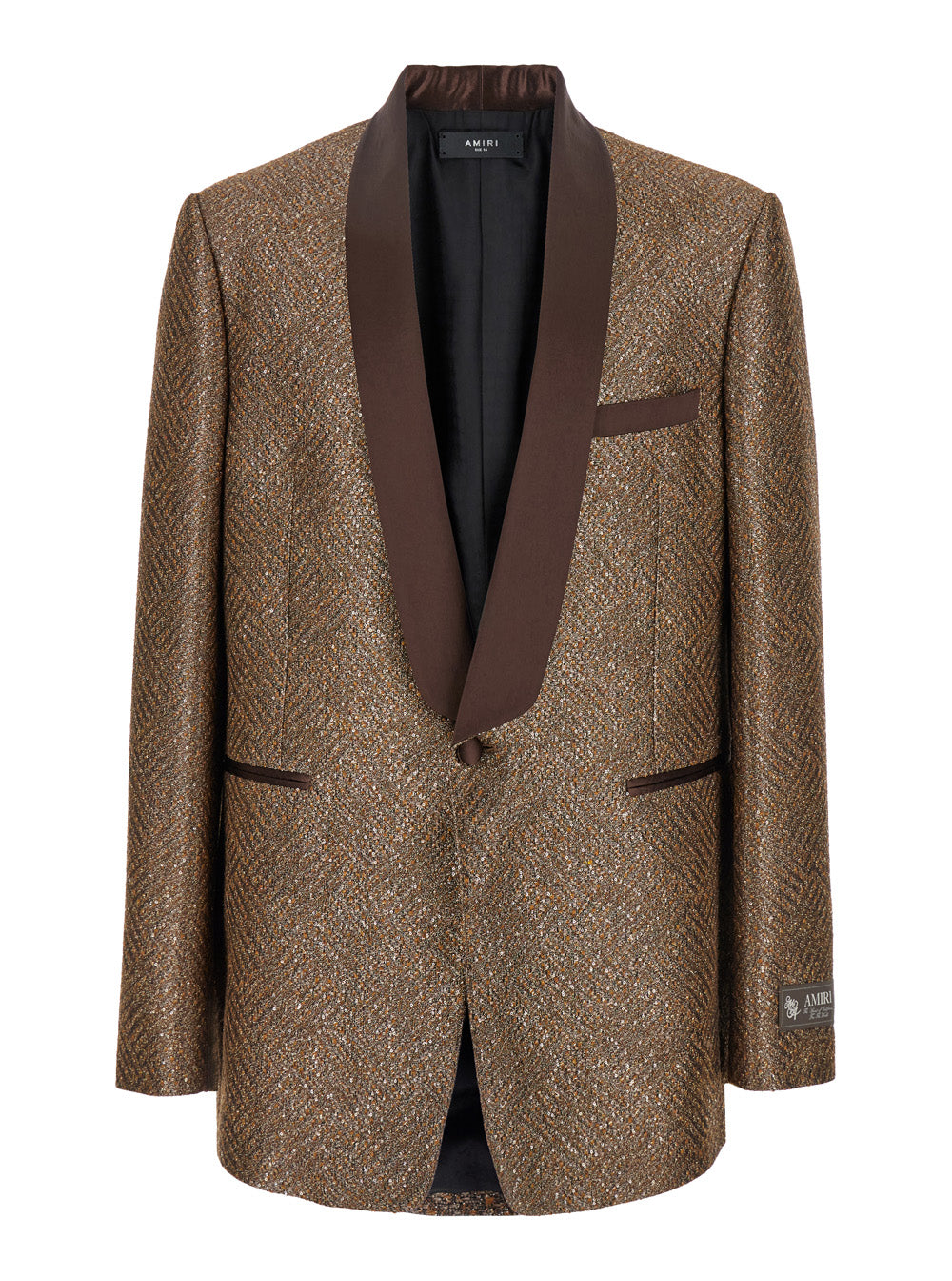 Brown Single-Breasted Blazer With All-Over Paillettes Tech Fabric Man Blazers