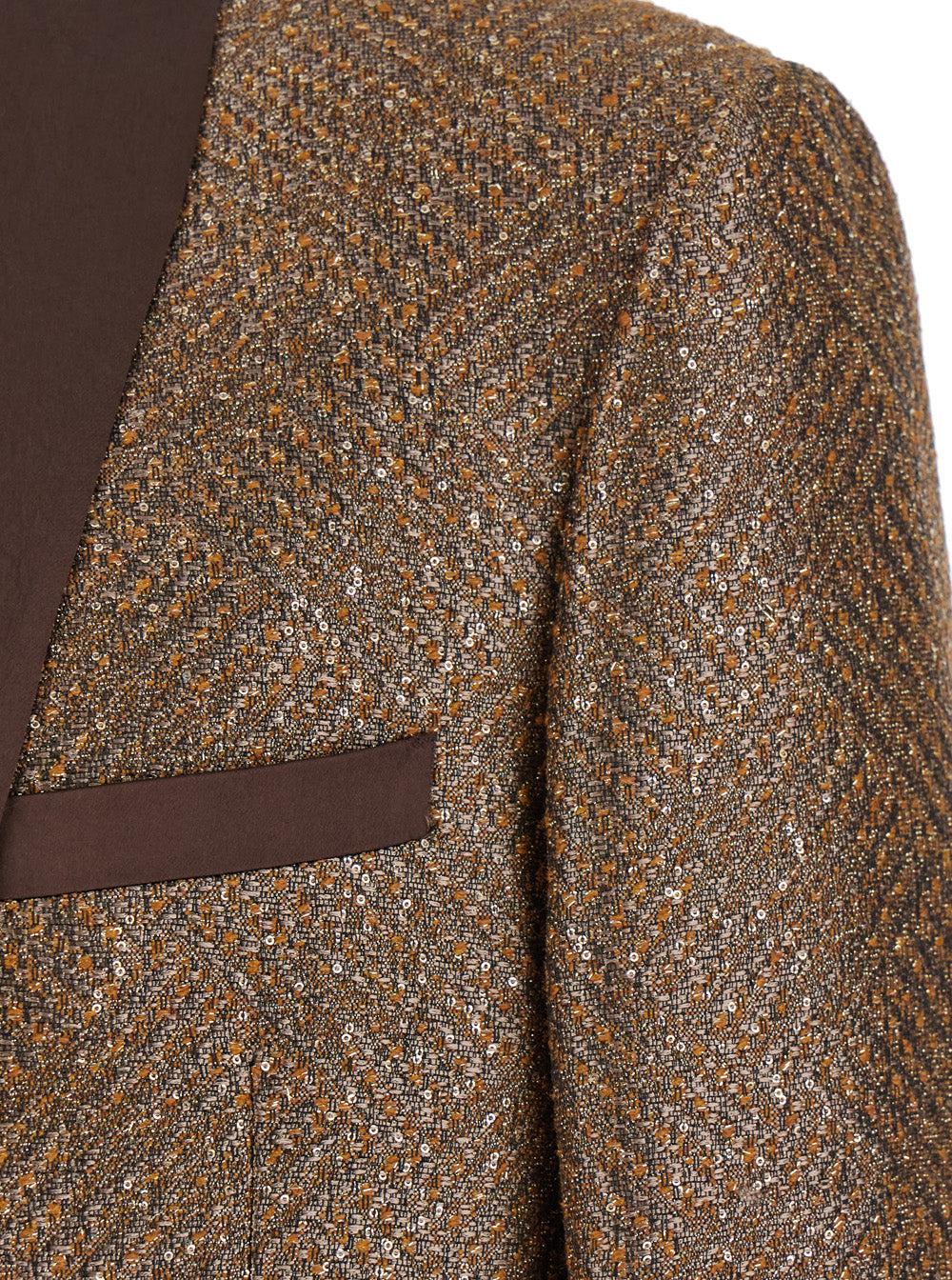 Brown Single-Breasted Blazer With All-Over Paillettes Tech Fabric Man Blazers