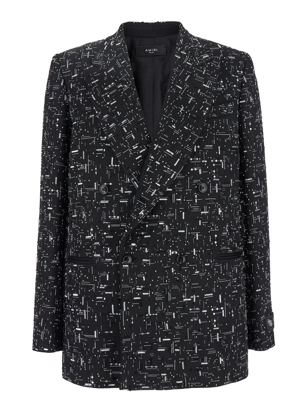 Black Double-Breasted Blazer With Geometric Details All-Over Paillettes Viscose Man Blazers