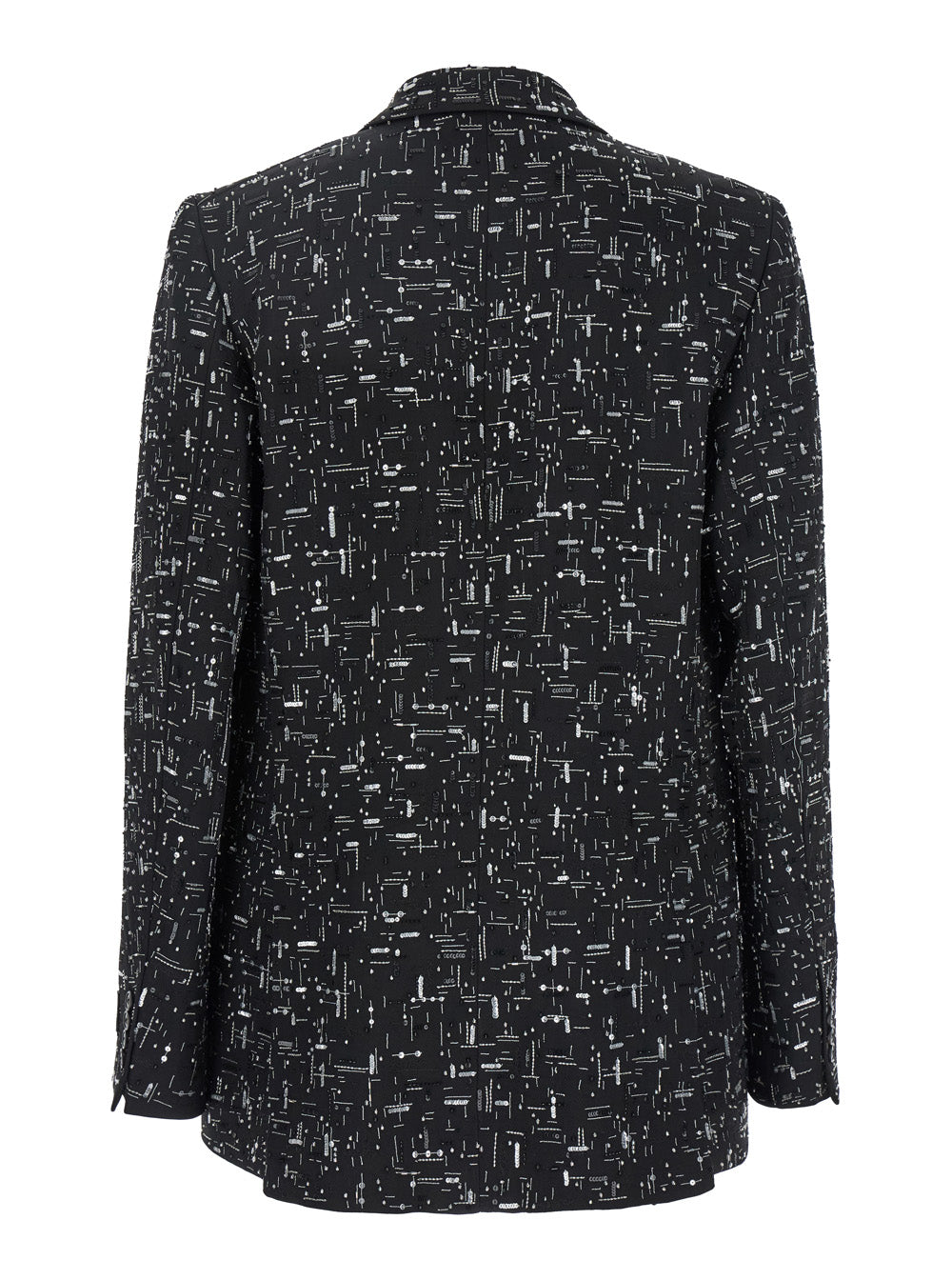 Black Double-Breasted Blazer With Geometric Details All-Over Paillettes Viscose Man Blazers