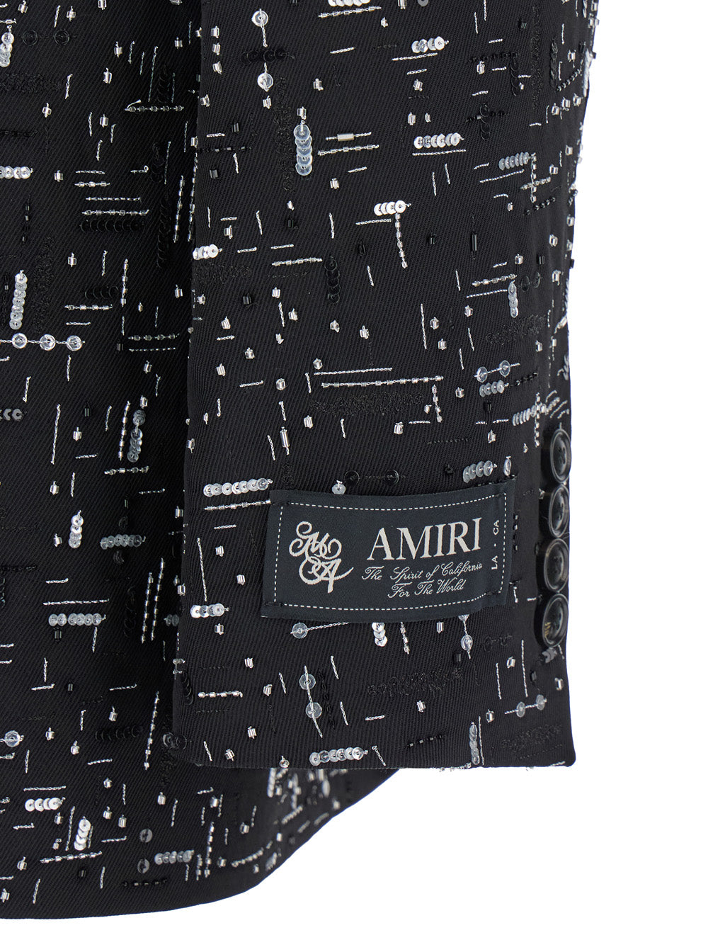 Black Double-Breasted Blazer With Geometric Details All-Over Paillettes Viscose Man Blazers