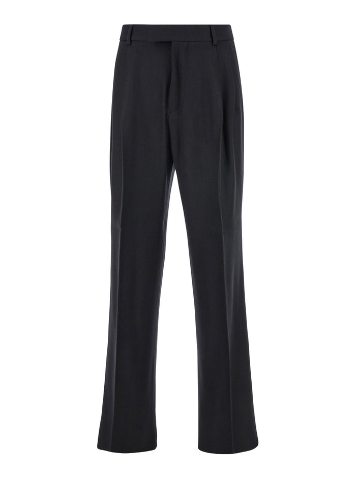 Black Pants With Belt Loops And Front Pences Wool Blend Man Viscose Trousers