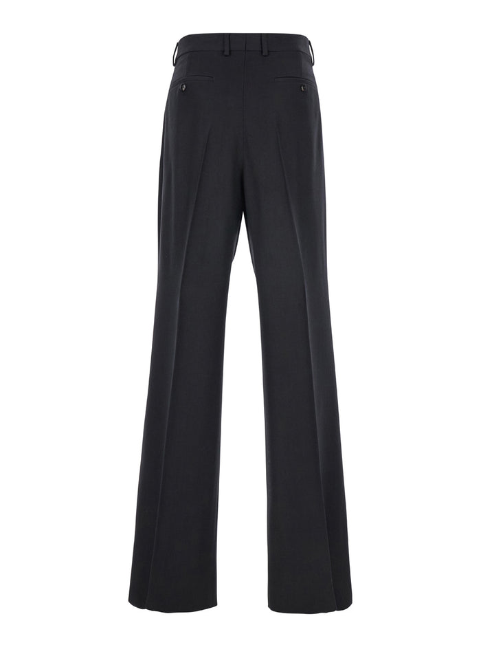 Black Pants With Belt Loops And Front Pences Wool Blend Man Viscose Trousers