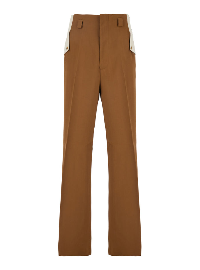 Hollywood Brown Pants With Details On The Pockets Viscose Man Trousers