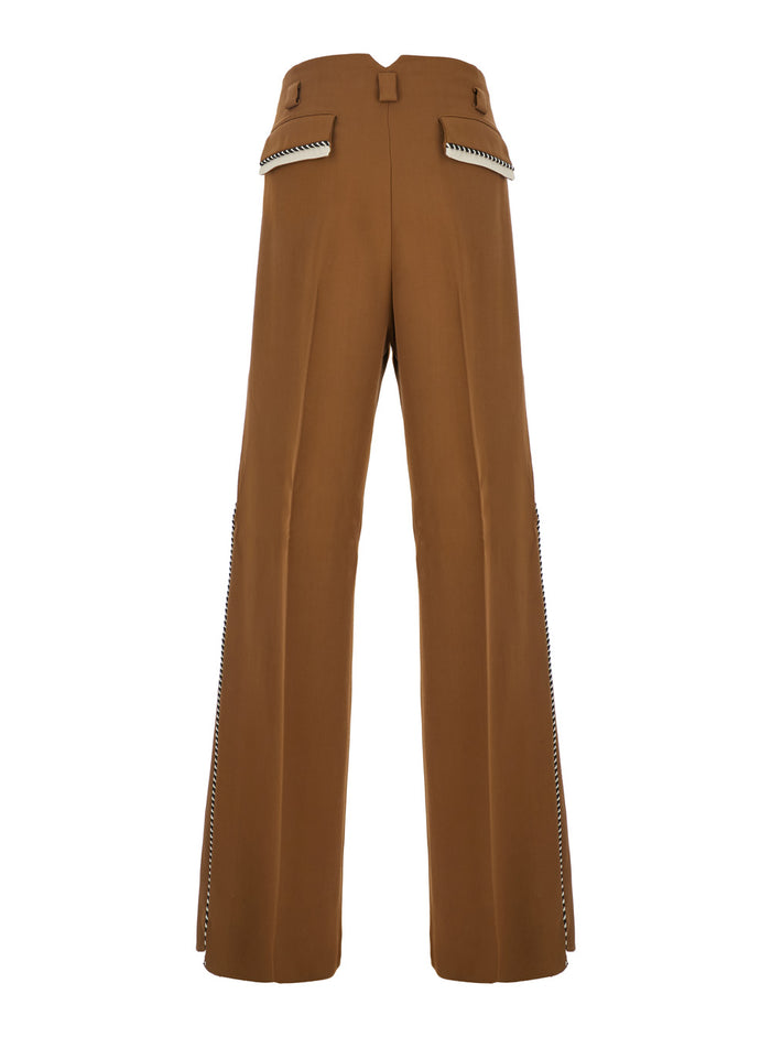 Hollywood Brown Pants With Details On The Pockets Viscose Man Trousers