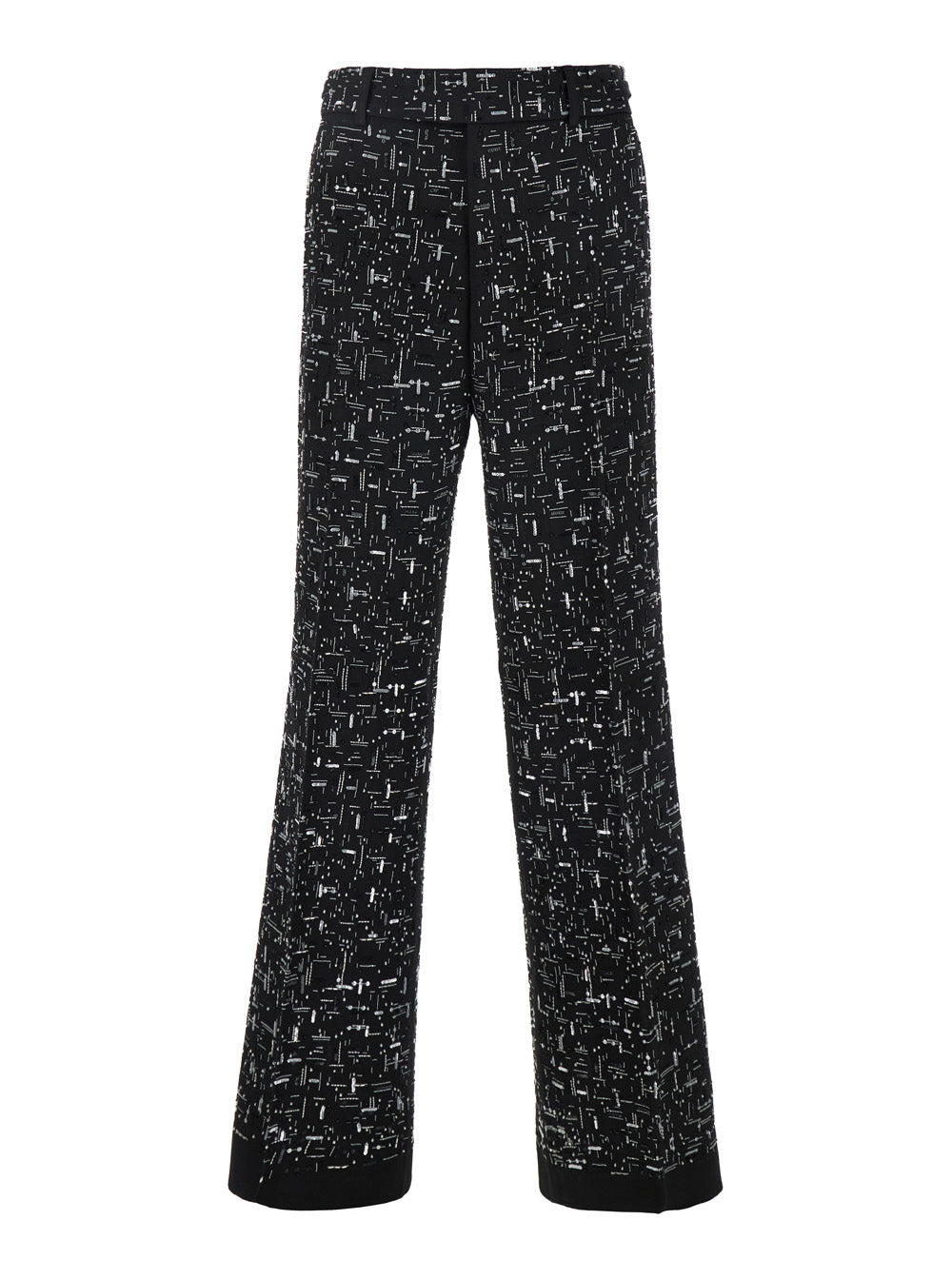Black Tailored Pants With Geometric Details All-Over Paillettes Viscose Man Trousers