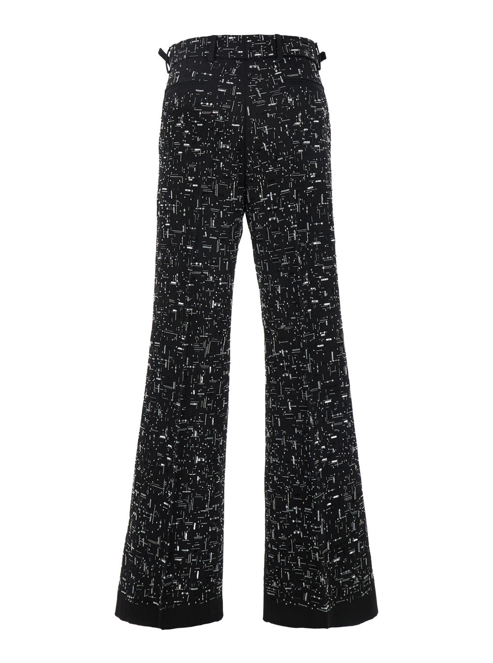 Black Tailored Pants With Geometric Details All-Over Paillettes Viscose Man Trousers