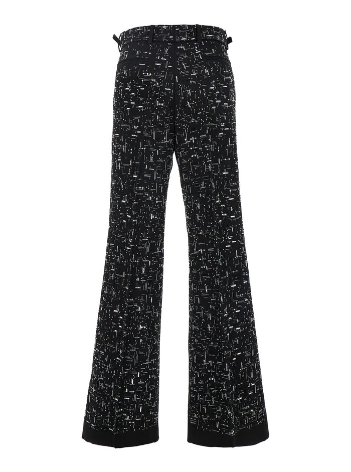 Black Tailored Pants With Geometric Details All-Over Paillettes Viscose Man Trousers