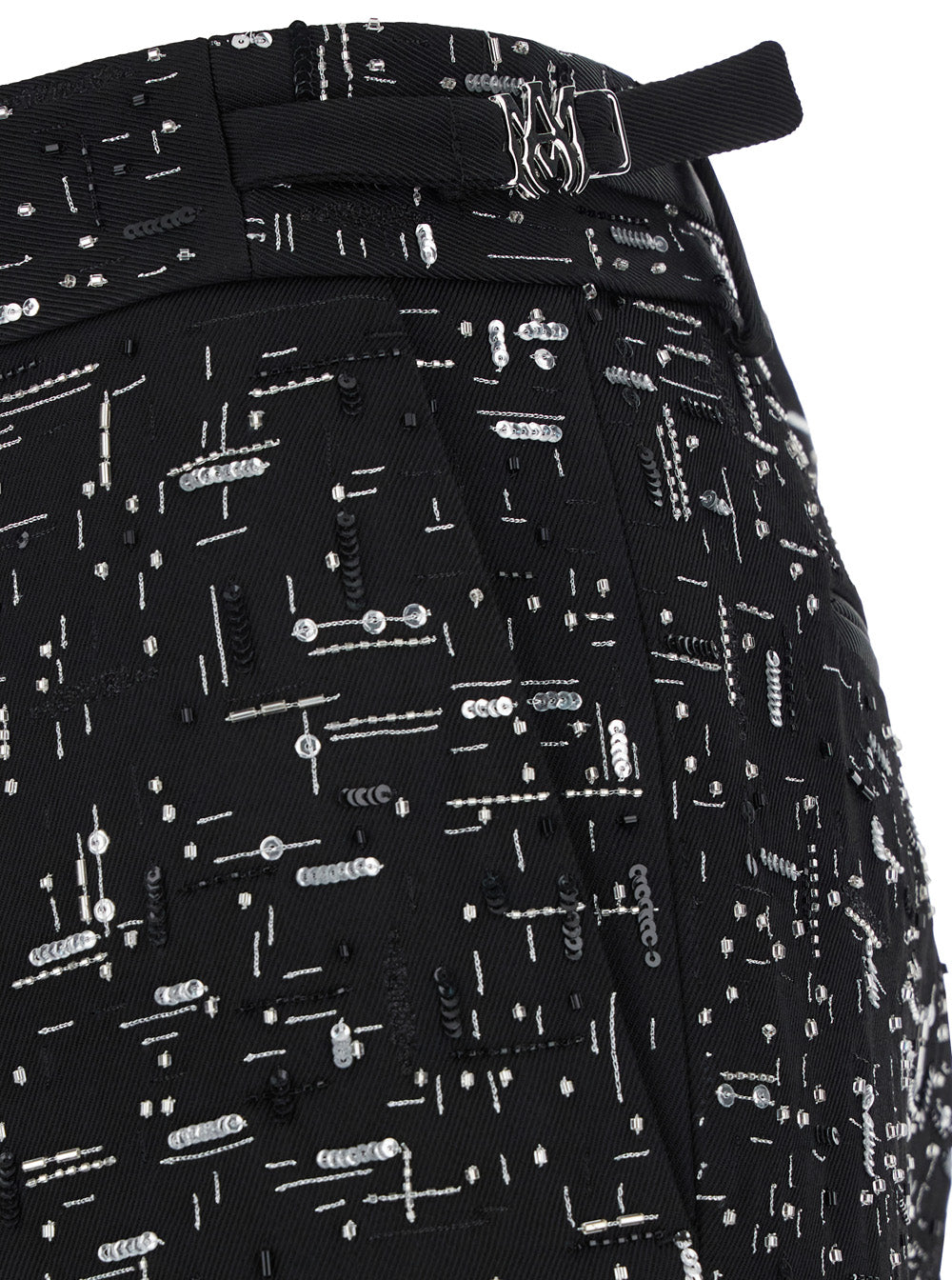 Black Tailored Pants With Geometric Details All-Over Paillettes Viscose Man Trousers
