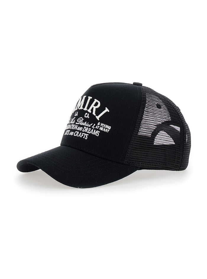Arts District Trucker Black Baseball Cap With Logo Embroidery Cotton Man Hats And Gloves