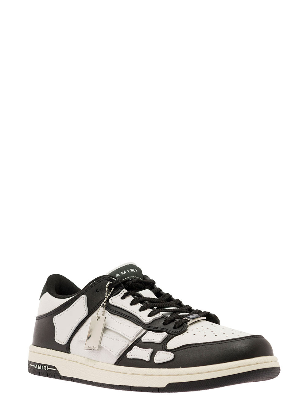 Skel Top Low White And Black Sneakers With Skeleton Patch Leather Man White/black Bovine