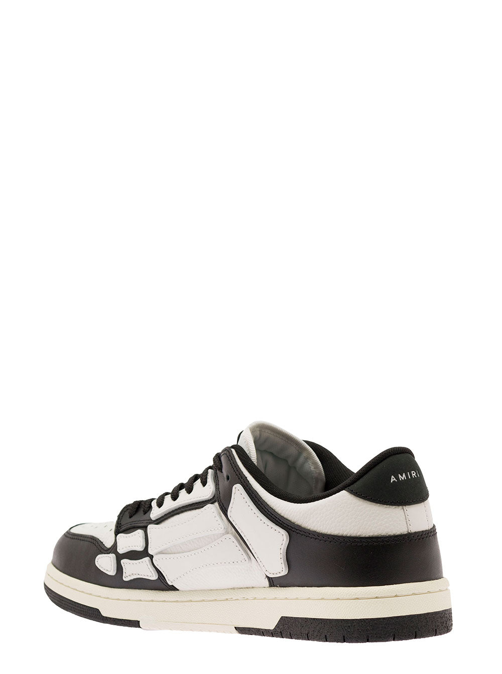 Skel Top Low White And Black Sneakers With Skeleton Patch Leather Man White/black Bovine