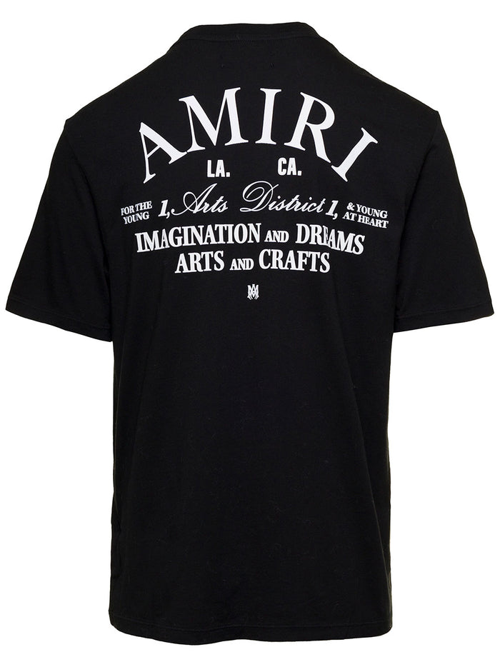 Arts District Black Crewneck T-Shirt With Contrasting Logo Print Cotton Man Tshirts And Polo Shirts