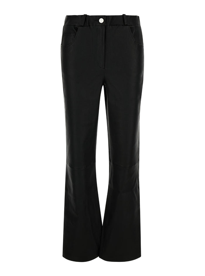 Black Wide Trousers Leather Woman Lamb