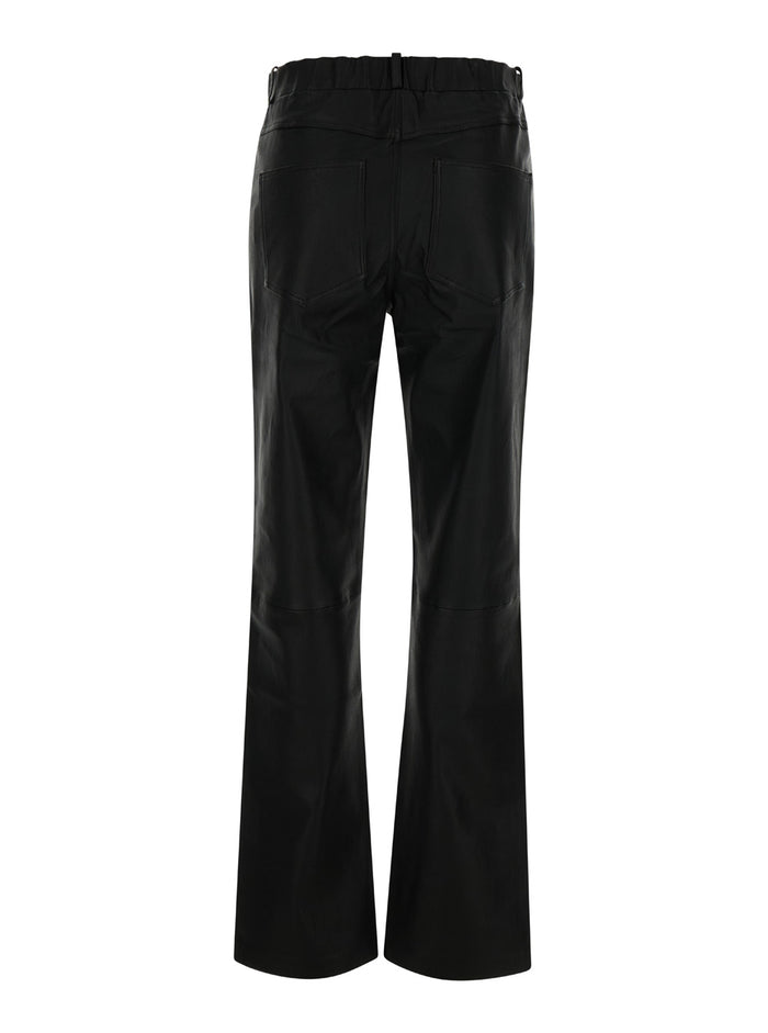Black Wide Trousers Leather Woman Lamb