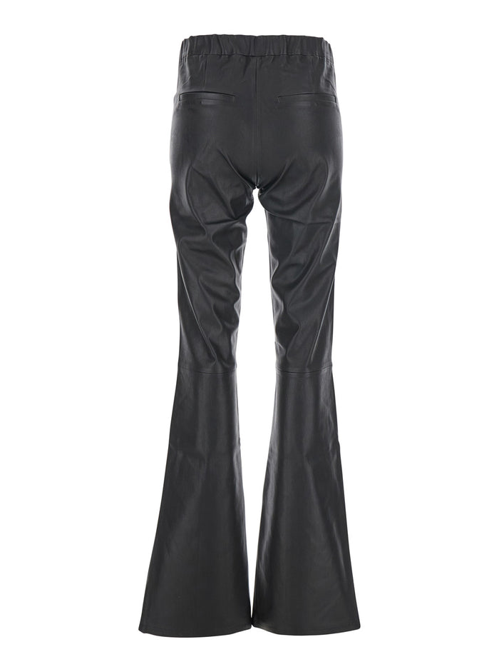 Izzy Black Flared Pants Leather Woman Lamb Trousers