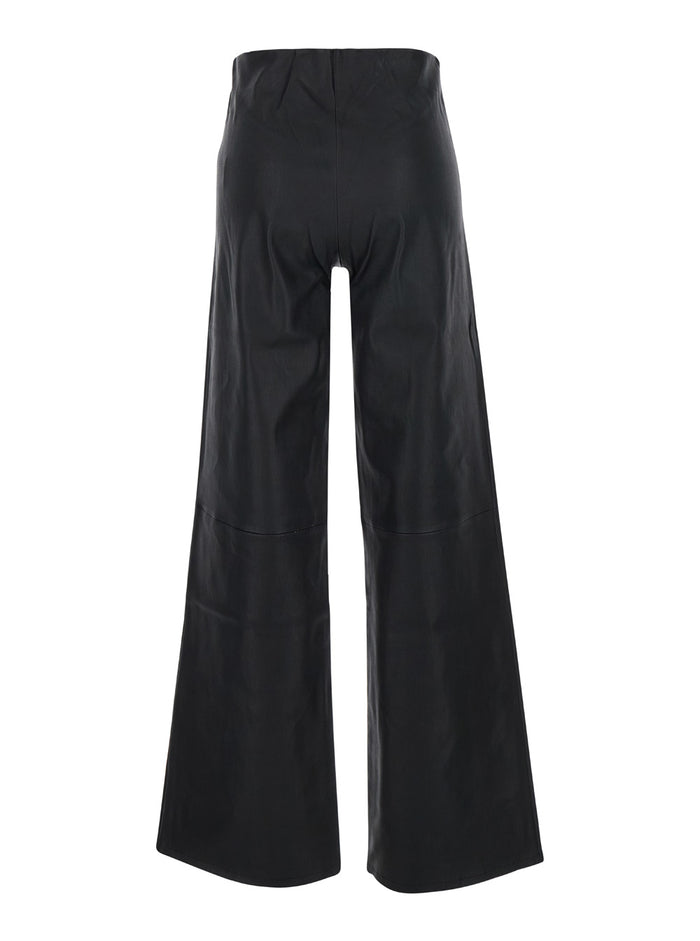 Karina Black Wide Pants Leather Woman Lamb Trousers