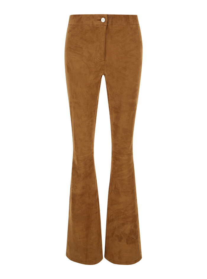 Black Flared Trousers Suede Woman Brown