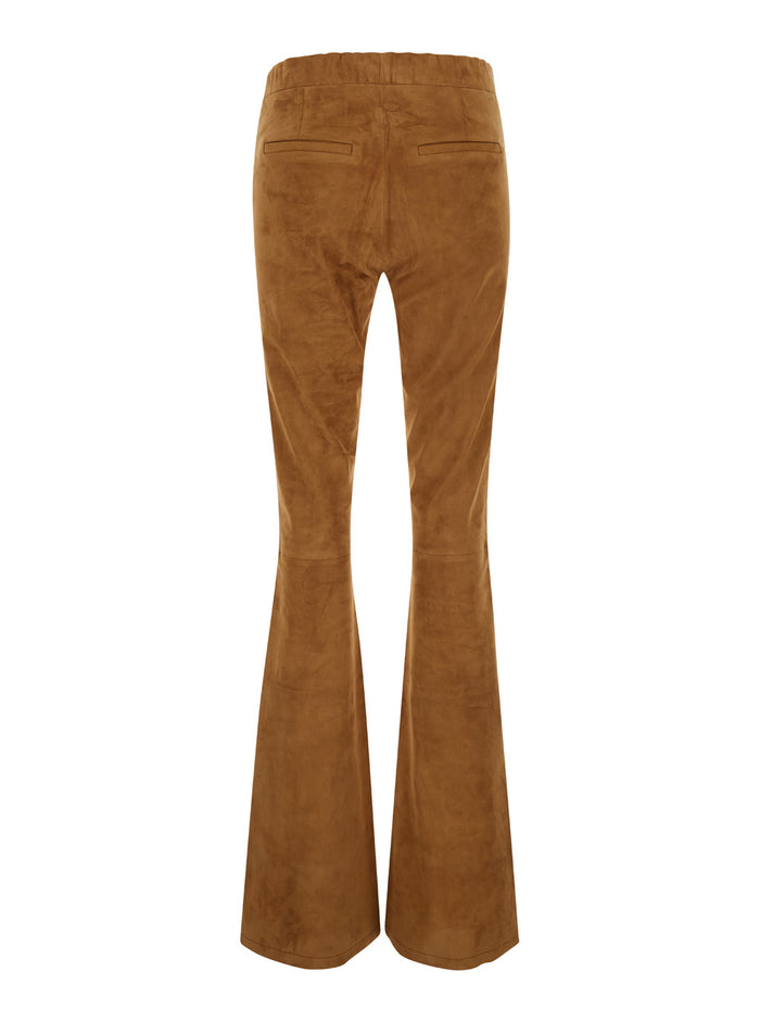 Black Flared Trousers Suede Woman Brown