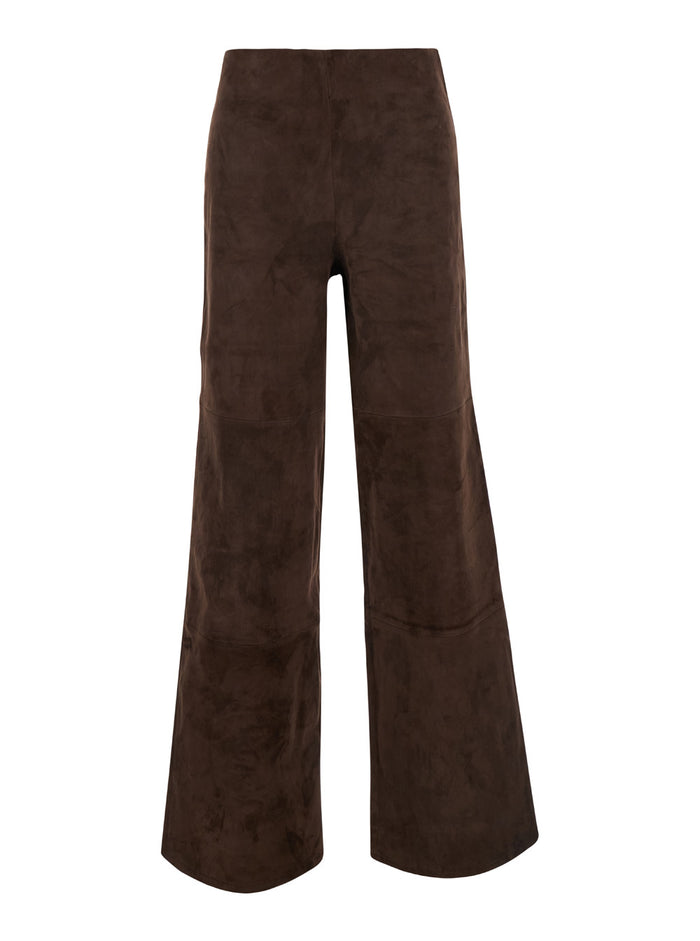 Karina Brown Wide Pants Leather Woman Lamb Trousers