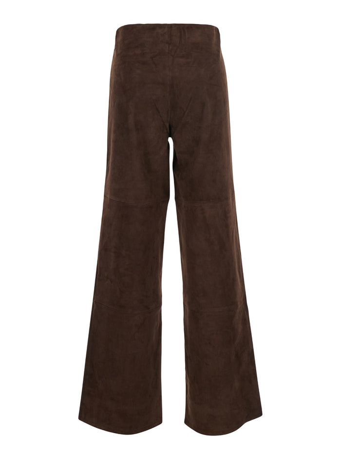 Karina Brown Wide Pants Leather Woman Lamb Trousers
