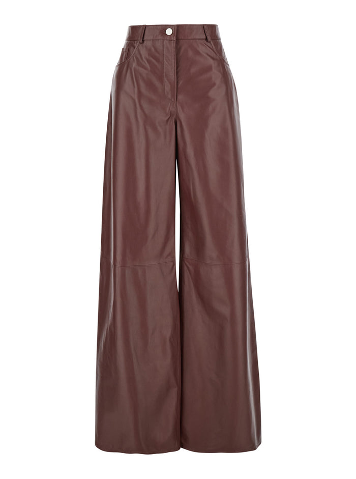 Catania Bordeaux Wide Pants Smooth Leather Woman Lamb Trousers