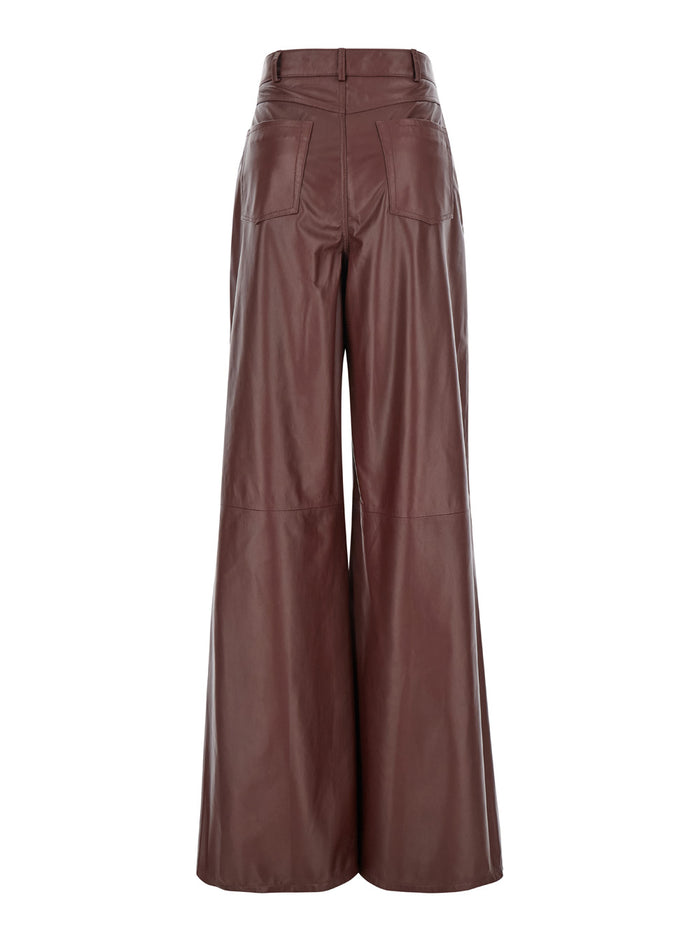 Catania Bordeaux Wide Pants Smooth Leather Woman Lamb Trousers