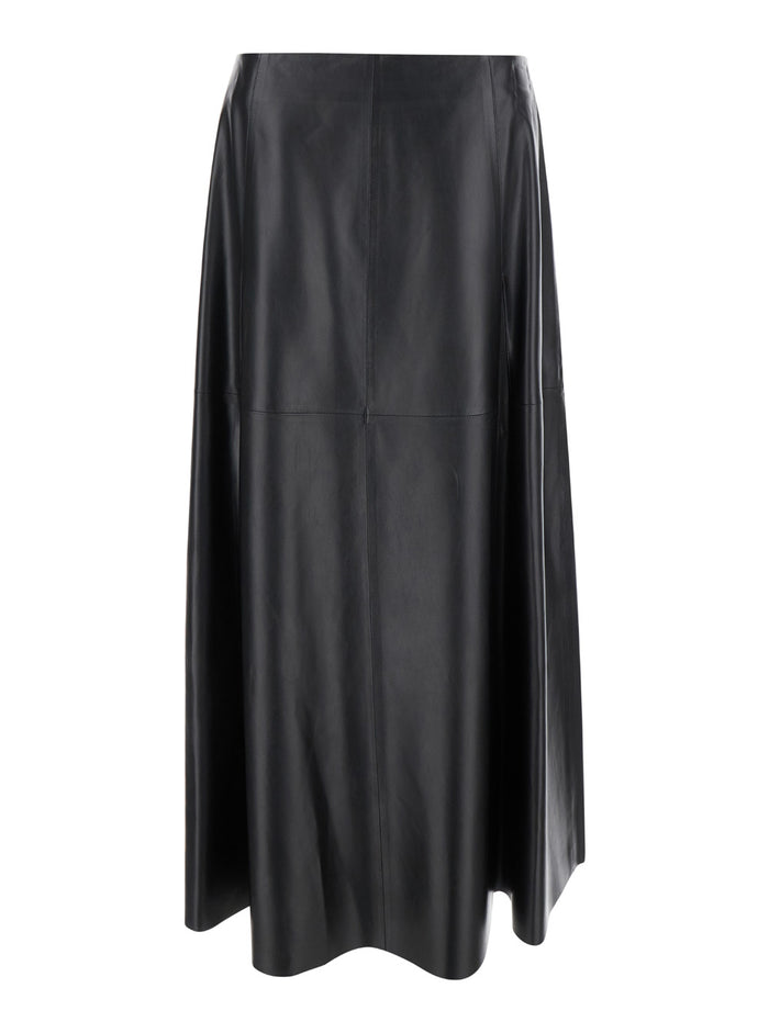 Black Relaxed Skirt With Zip Closure Leather Woman Lamb