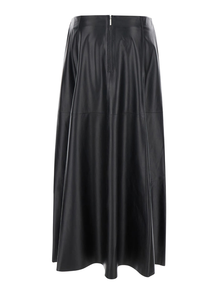 Black Relaxed Skirt With Zip Closure Leather Woman Lamb