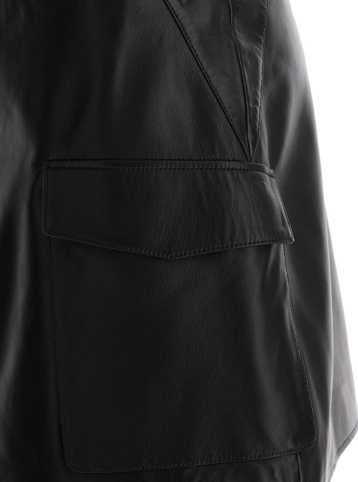 Black Wallet Skirt With Pockets Leather Woman Lamb
