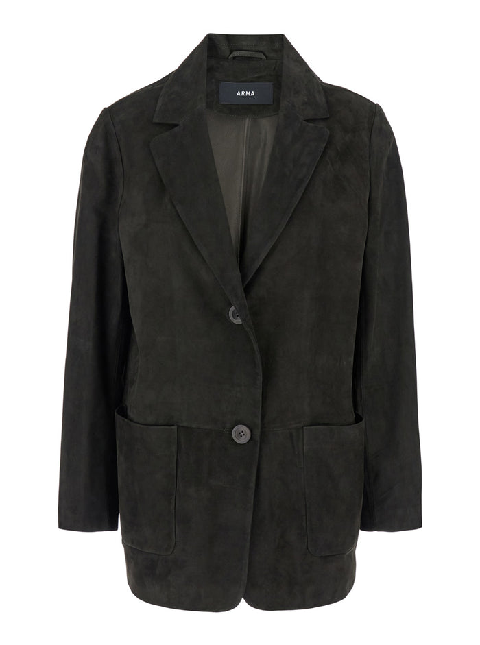 Ohanna Grey Single-Breasted Jacket With Notched Revers Suede Woman Lamb Leather Blazers