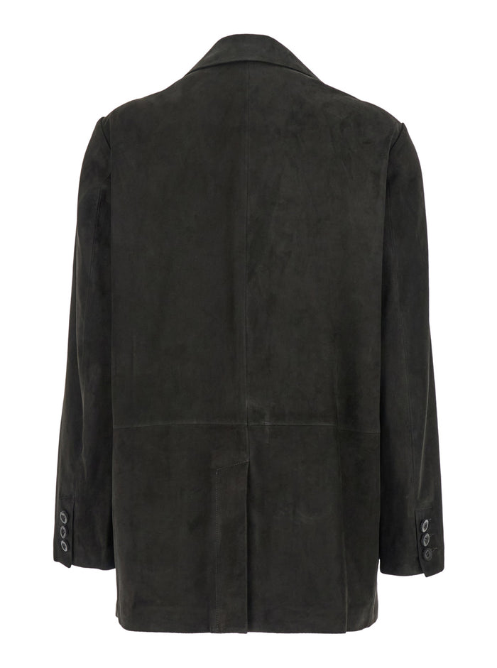 Ohanna Grey Single-Breasted Jacket With Notched Revers Suede Woman Lamb Leather Blazers